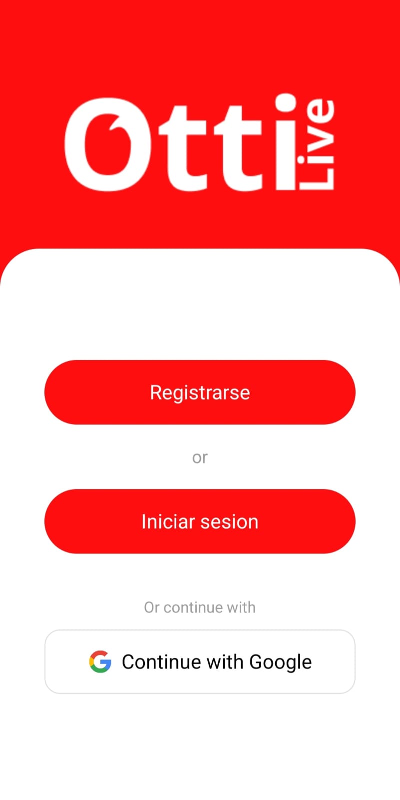 Pantalla Login de Otti Live